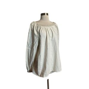 Spartina 449 Haleigh Top 2XL Ivory Embroidered Long Sleeve Boho